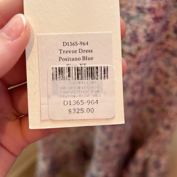 NWT LoveShackFancy Trevor Dress Positano Blue, XS, pink/purple floral design - Picture 7 of 7